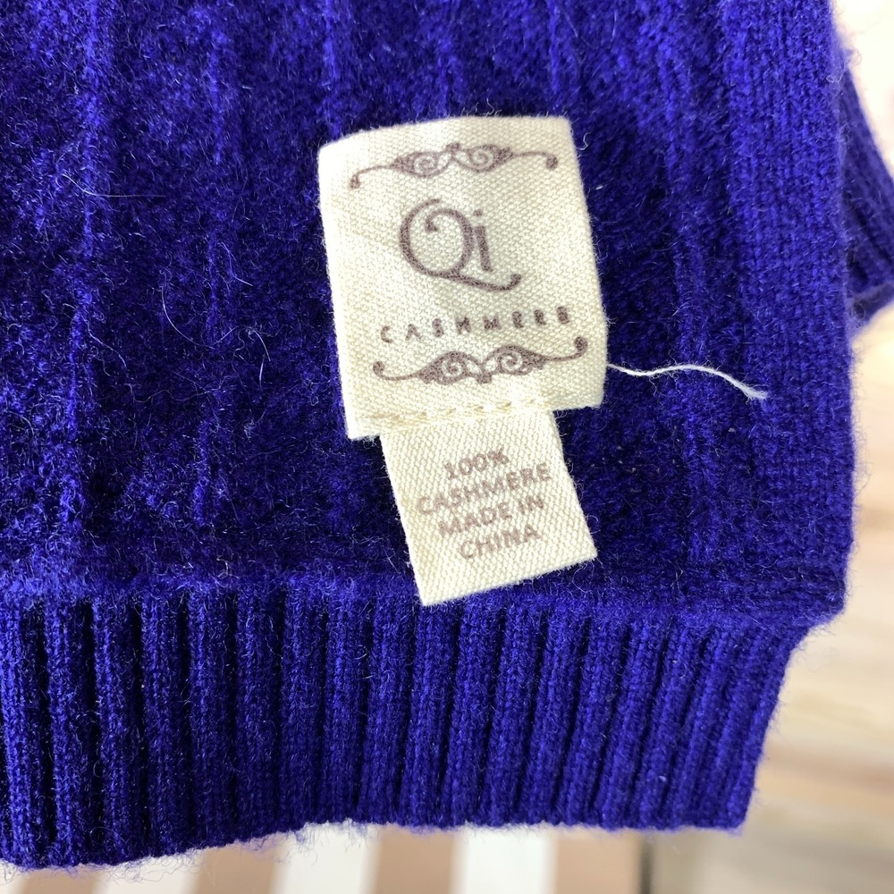 Qi Cashmere Scarf Bold Blue Woven Textured Ribbed Trim Luxury City‎ Travel 14x70